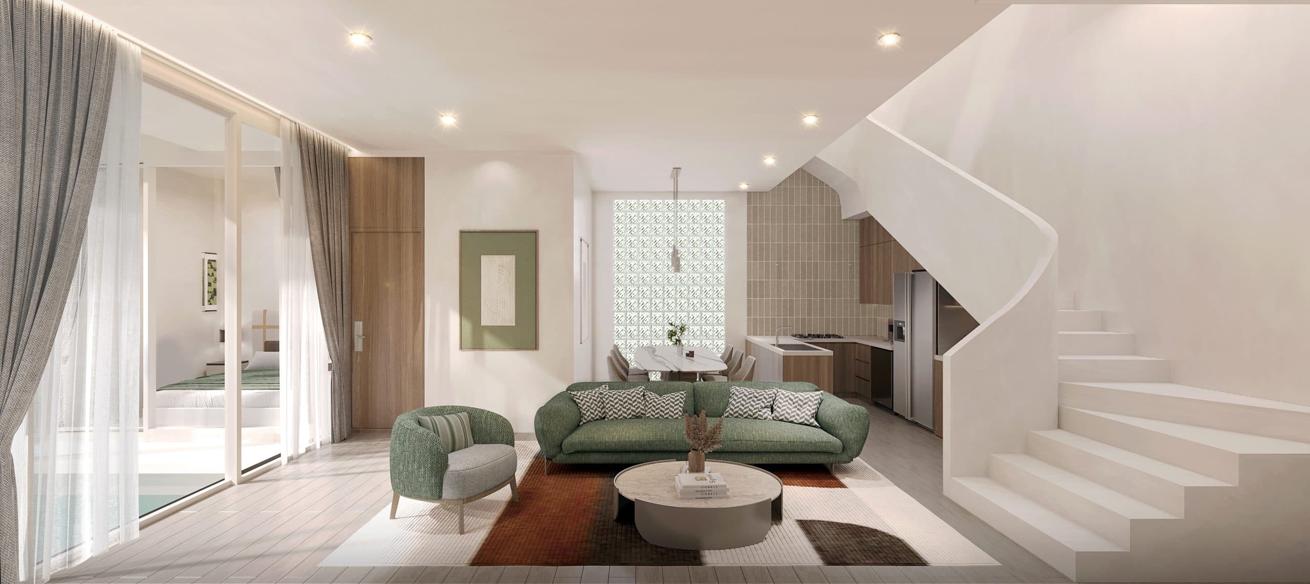 Spacious open-plan living and dining areas